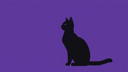 aesthetic cat silhouette against pure violet backgroun background