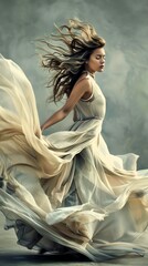 A dancer in a flowing dress, captured mid-twirl with the fabric billowing gracefully