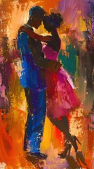 A couple gracefully dancing together at a lively party