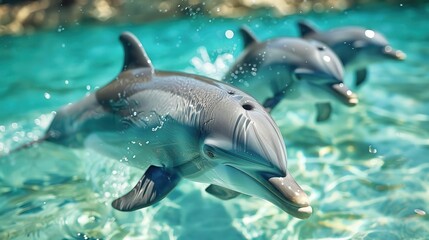 Obraz premium A group of dolphins swimming gracefully in the ocean