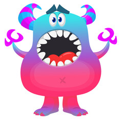Cartoon cute monster with funny excited face expression waving hands . Vector illustration isolated on white. Halloween design