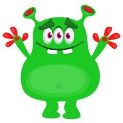 Cartoon cute monster with funny excited face expression waving hands . Vector illustration isolated on white. Halloween design