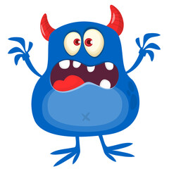 Cartoon cute monster with funny excited face expression waving hands . Vector illustration isolated on white. Halloween design