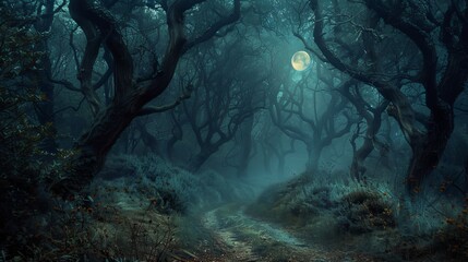 Obraz premium Mystical Forest Path Under Moonlight.