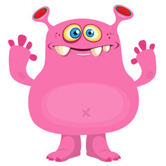 Cartoon cute monster with funny excited face expression waving hands . Vector illustration isolated on white. Halloween design