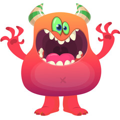 Cartoon cute monster with funny excited face expression waving hands . Vector illustration isolated on white. Halloween design
