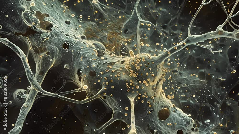 Poster a transmission electron microscopy image of a synapse showing ion channels in the postsynaptic membr
