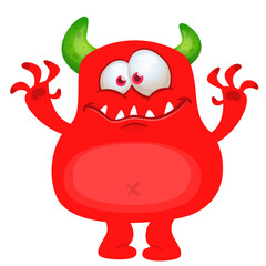 Cartoon cute monster with funny excited face expression waving hands . Vector illustration isolated on white. Halloween design