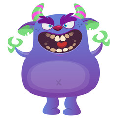 Cartoon cute monster with funny excited face expression waving hands . Vector illustration isolated on white. Halloween design