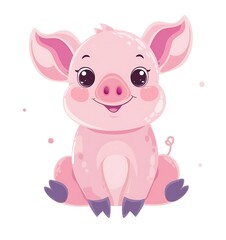Cute pig vector, simple flat design clip art, pastel colors, white background, in the style of kawaii, pink and purple