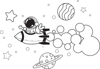 Doodle Astronaut Cartoon, coloring book