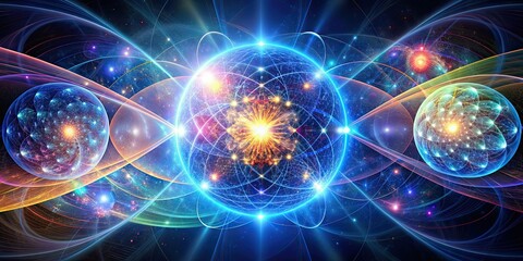 Abstract digital artwork illustrating the concept of quantum mechanics and the fourth dimension, quantum, physics