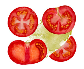 Watercolor artwork of fresh tomato slices beautifully captured against a white background
