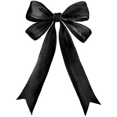 Black Bow PNG, Watercolor Ribbon Bow Clipart