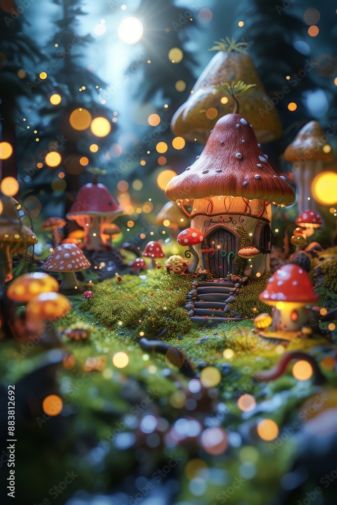 Poster d abstract background populated by tiny fairytale creatures ai generated illustration