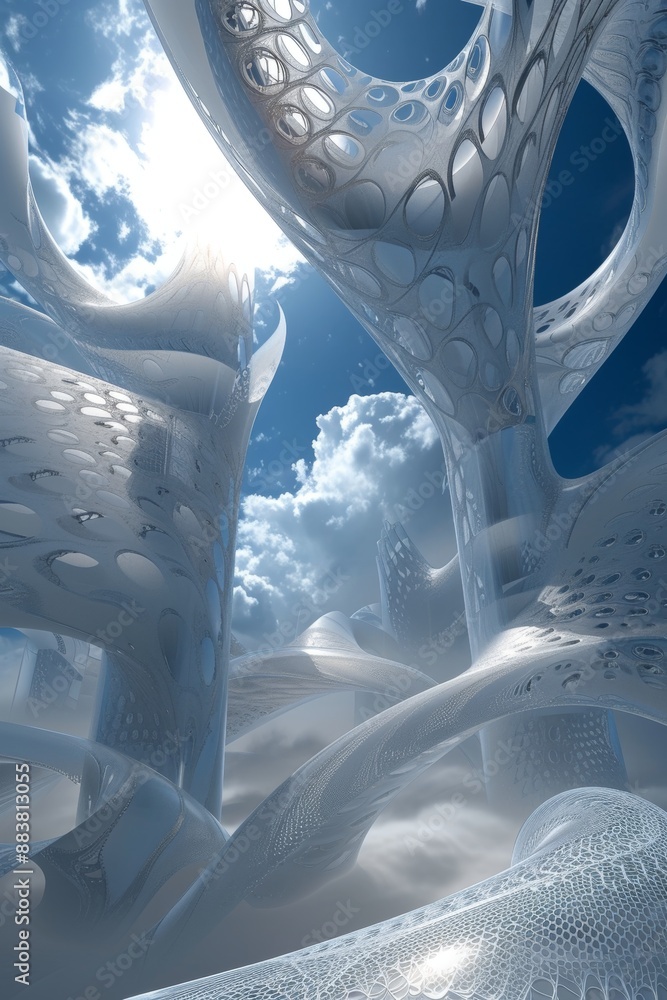 Poster d abstract structures soaring into a surreal sky ai generated illustration