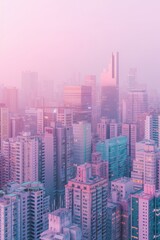 Fototapeta premium D cityscape filled with pastel skyscrapers at dusk AI generated illustration