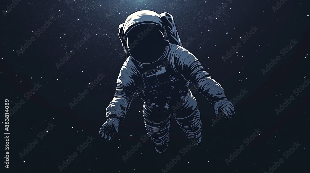 Poster drawing of an astronaut floating in space ai generated illustration