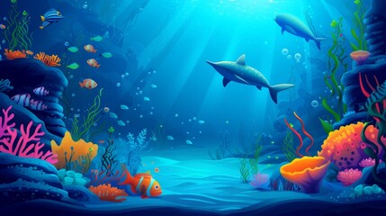 Fototapeta premium D style underwater scene showing diverse sea life AI generated illustration