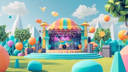art showcasing an outdoor music festival  AI generated illustration