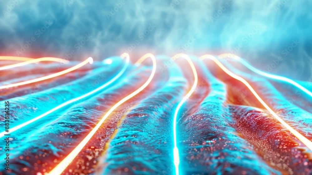 Aufkleber Futuristic Neon Lines in Abstract Glowing Background Depicting High-Energy Visual Atmosphere