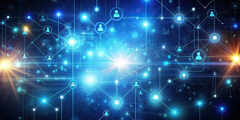 Fototapeta premium Abstract background of glowing lights with technology and communication symbols, lights, technology, communication