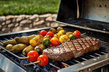 Savory Steak and Vegetables Outdoor Cookout image Generated by Ai