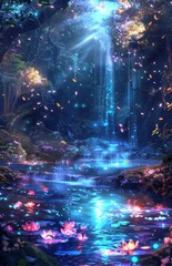 Enchanted Waterfall in a Magical Forest