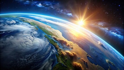 Fototapeta premium A breathtaking aerial view of planet Earth from space, Earth, planet, space, globe, atmosphere, nature, climate