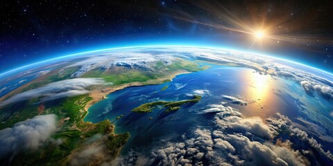 A stunning aerial view of Earth from space, planet, world, globe, space, atmosphere, environment, nature, blue, earthrise
