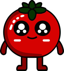 Obraz premium Cute cartoon tomato with big eyes and a smile, isolated on white background.
