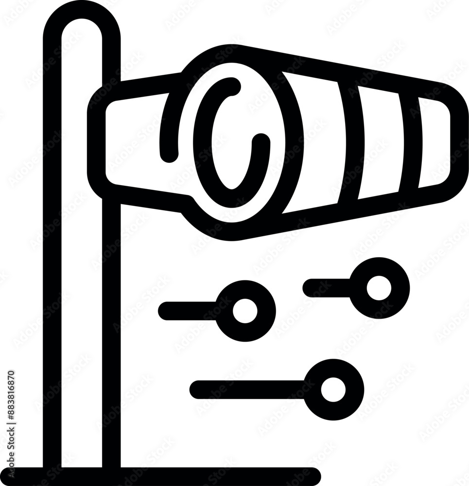 Poster windsock is measuring wind direction and speed with three lines indicating wind speed