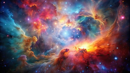 Obraz premium A stunning image of a colorful and vibrant nebula in deep space, galaxy, astronomy, cosmic, space, stars