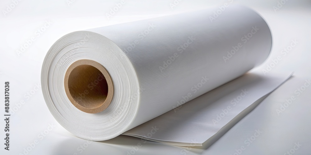 Poster A close-up shot of a white paper roll, paper, roll, white, blank, object, stationary, office, supplies, cylinder, texture, spiral