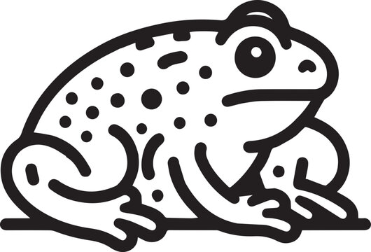 recommend clip art: A simple line drawing of a frog with large eyes and bumpy skin.  The frog is sitting on a white background.