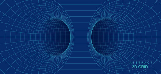 Abstract wireframe background. Torus mesh with two hole wormhole. 3D grid mesh blue concept for technology or science. Vector Illustation.