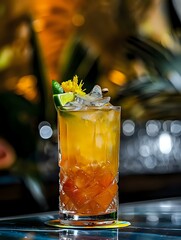 Clear Ice Cubes Dance in Highball Glass Cocktail