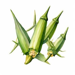Obraz premium Watercolor illustration of fresh green okra.