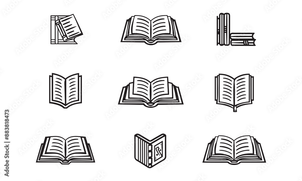 Aufkleber set of books vector illustration isolated on white background , graphics books elements icon outline