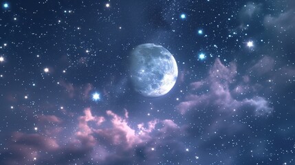 Fototapeta premium pastel moonlit sky scattered with bright stars AI generated illustration