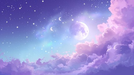 Obraz premium pastel moonlit sky scattered with bright stars AI generated illustration