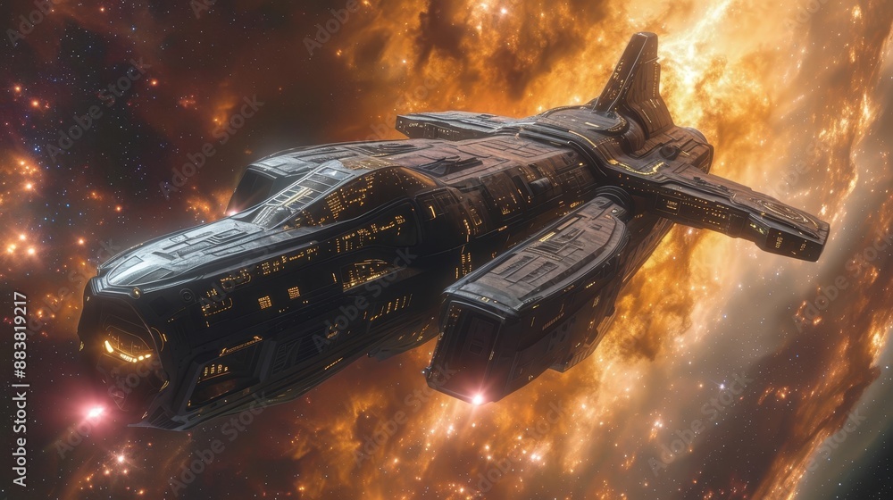 Poster spaceship floating in an alien nebula ai generated illustration