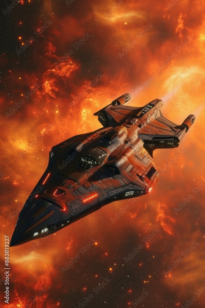 Poster spaceship floating in an alien nebula ai generated illustration
