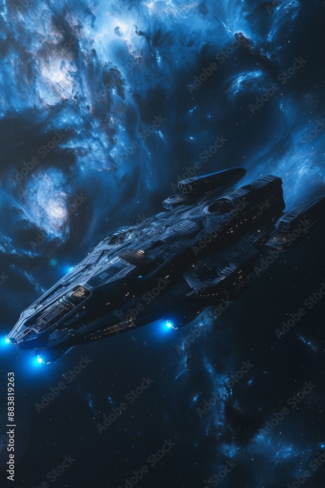Poster spaceship floating in an alien nebula ai generated illustration