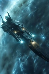 Obraz premium spaceship floating in an alien nebula AI generated illustration