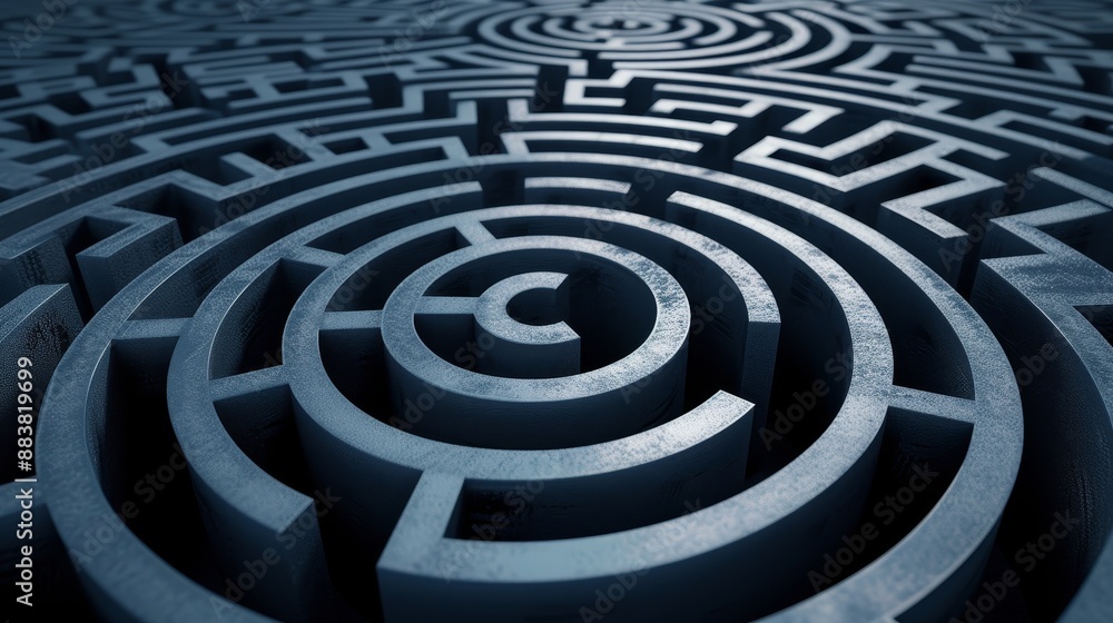 Poster rendering of a labyrinth reflecting a challenge or problem ai generated illustration