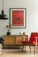 A blend of classic and modern with a minimal movie poster in a wooden frame  AI generated illustration