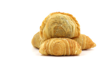 curry puff pastry isolated on white background. Snacks in Thailand.