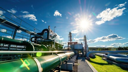 Pipeline infrastructure with blue sky energy transportation industrial engineering environmental impact