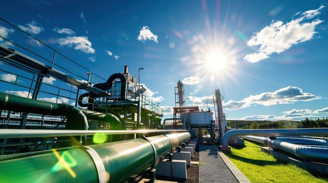 Pipeline infrastructure with blue sky energy transportation industrial engineering environmental impact